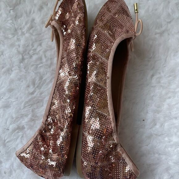 Sam Edelman Felicia sequins rose gold flats round toe with a bow accent size 5 - Picture 3 of 9